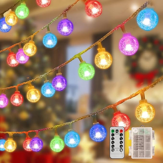XZAI Globe Fairy String Lights, 33Ft 100LED Battery Operated with Remote, IP67 Waterproof Indoor Outdoor Hanging Crystal Beads for Home Party Patio Garden, Multicolor