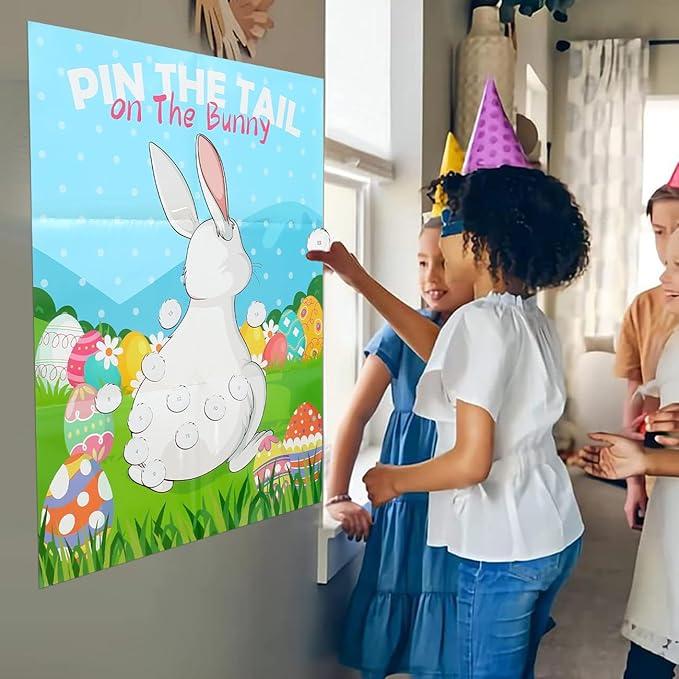 PARTYLOUD Pin The Tail on The Bunny, Easter Games, 30 PCS Easter Party Games Classroom Toddlers Preschool Party Supplies Favors for Boys Girls Adults