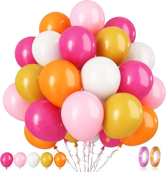 Paready Pink and Orange Latex Balloons, 60 Pcs 12 Inch Hot Pink and Yellow Autumn Balloons for Birthday Baby Shower Thanksgiving Party Engagement Anniversary Wedding Bridal Shower Festival Decoration