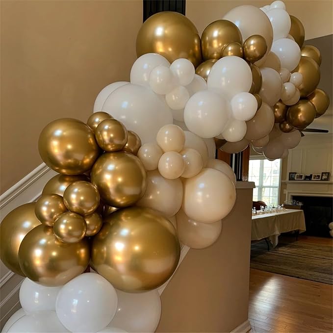 Beige and Champagne Gold Balloon Set, 60Pcs 12 Inch Nude Cream Retro White Sand Balloons with Metallic Champagne Gold Confetti Latex Balloons for Birthday Wedding Baby Bridal Shower Party Decorations