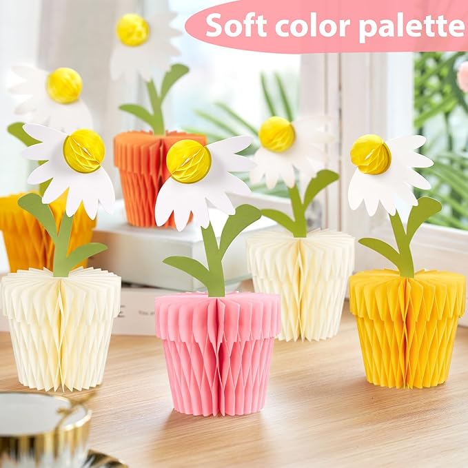 8PCS Daisy Honeycomb Centerpieces, Daisy Table Decorations, Daisy Flower Birthday Party Decorations for Home Office, Baby Shower, Wedding Spring Party Supplies(Orange Yellow)
