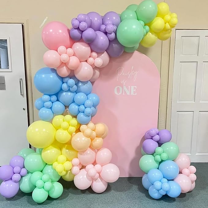 Pastel Balloons Garland Arch Kit, Rainbow Party Balloons, Multicolor Macaron Pink Blue Green Purple Yellow Balloons for Birthday Rainbow Party Baby Shower Wedding Decorations
