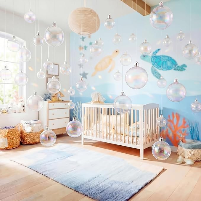 30 Pcs Transparent 3D Bubble Party Decorations Clear Plastic Ornament Balls 5 Sizes Mermaid Ocean Bubble Garland Hanging DIY Ceiling Wall Decor for Birthday Baby Shower Wedding