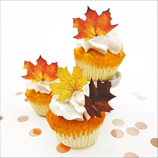 Edible Fall Leaves Assorted Set of 24 - Wafer Cake & Cupcake Toppers - edible fall leaves for cake decorating - fall cupcake toppers