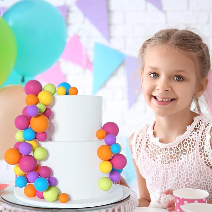 138 Pcs Balls Cake Topper Decorations Balloon Cupcake Toppers Foam Multisize Cake Topper Balls for Birthday Party Wedding Anniversary(Yellow,Blue,Rose,Green,Purple)