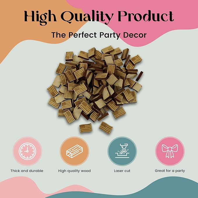 Confetti - Engraved Wood - Rustic Wooden Wedding Decor Party Table Scatter Decorations (USA Flag)