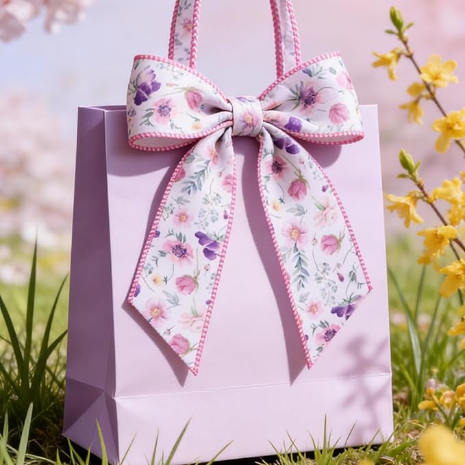 Meseey Flower Wired Edge Ribbon Pastel Summer Decoration Ribbons for Wreaths, Crafts, Garlands, Gift Wrapping (Gradient Flower, 2.5 Inch)
