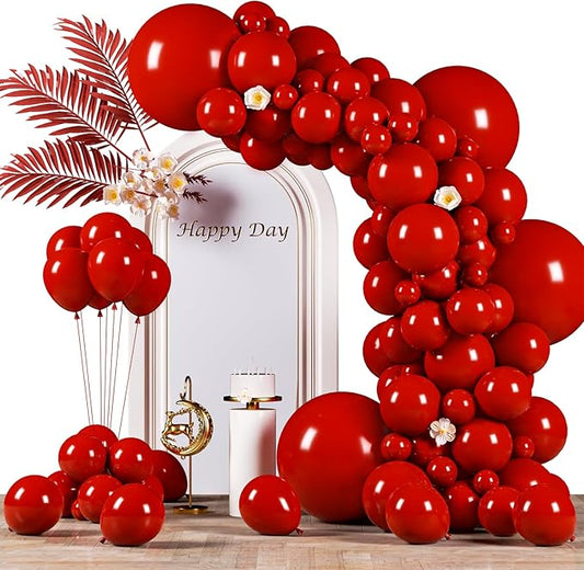 Voircoloria 130pcs Ruby Red Balloons Different Sizes 18" 12" 10" 5" Dark Red Latex Balloon Garland Arch Kit for Birthday Baby Shower Graduation Wedding Valentine's Day Christmas Party Decorations
