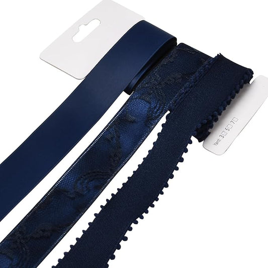 BEEFLYING 3 Styles Navy Blue Wire Edged Ribbons for Gift Wrapping Decoration 25~28mm×2.7m Satin Ribbons for Wedding Party Decoration Hair Bows Flower Designs Sewing and Craft, 9 Yards
