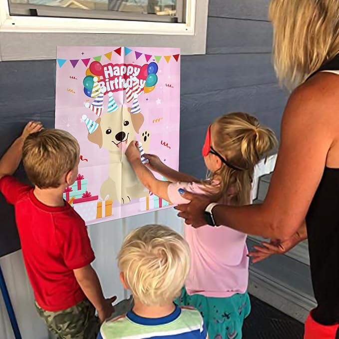 PARTYLOUD Dog Birthday Party Games, Pin The Hat on The Dog, Dog Themed Pet Party Games Toddlers Preschool Party Supplies Favors for Boys Girls Adults 24 Guests