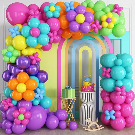 HILAVO Magic Balloon Garland 161 Pcs Assorted Colors Latex Balloons Arch Kit Hot Pink Orange Yellow Green Purple Blue Long Colorful Balloon for Kids Fiesta Neon Summer Baby Shower Birthday Party Decor