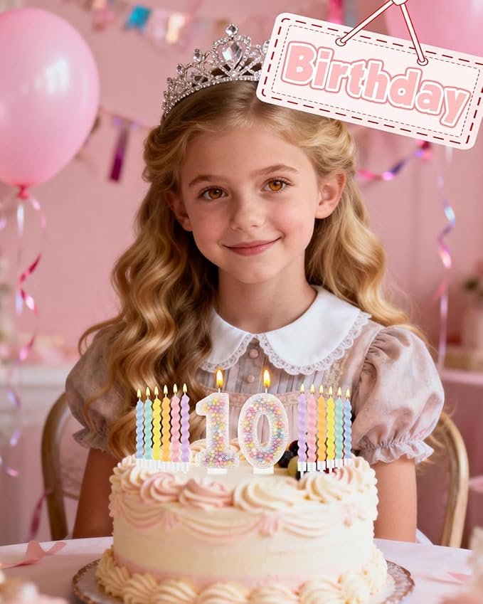 Birthday Candles for Cake, Pink Number Candles, Cake Candles with Greeting Card for Birthday Party Wedding Anniversary Celebrations（0 Candle,White Number Macaron）