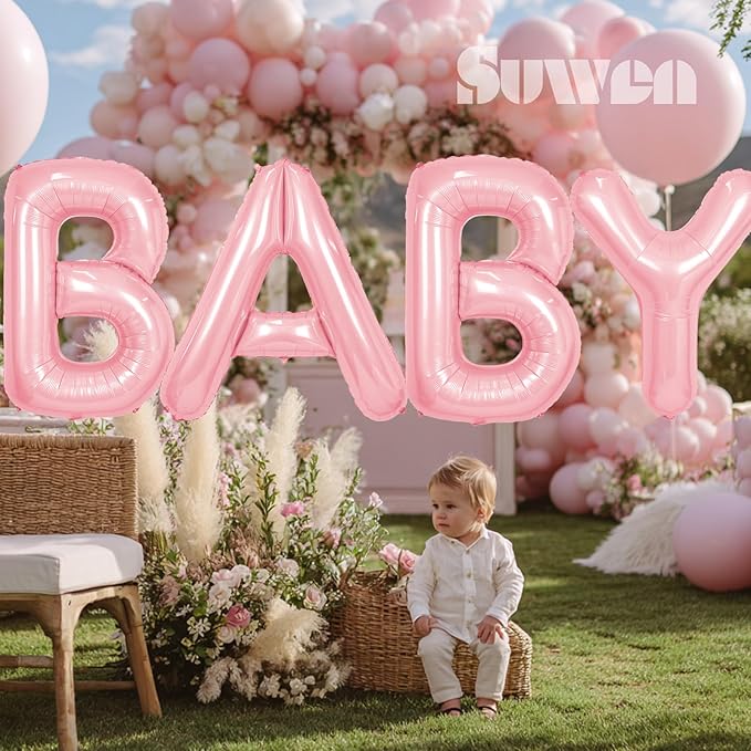 SUWEN 40 Inch Pink Large P Letter Balloons Big Foil Helium Letter Balloons A-Z Jumbo Mylar Happy Birthday Party Decorations for Girl Anniversary Party Supplies