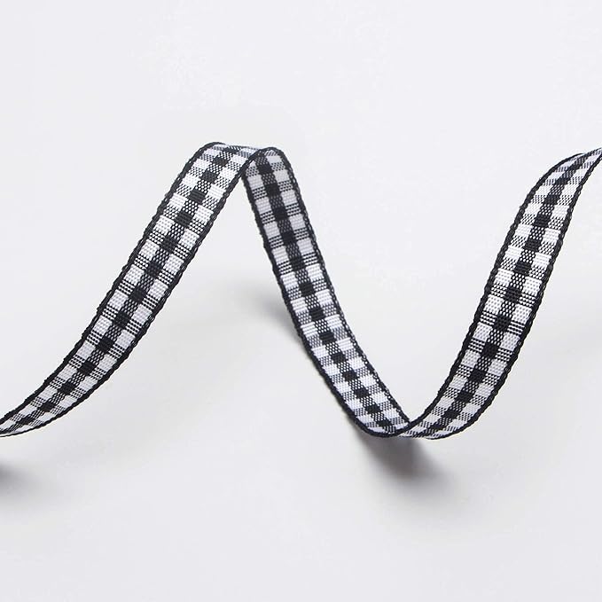 Ribbli Black and White Gingham Ribbon,100% Polyester Woven Edge,1/4 Inch x 10 Yard,Plaid Ribbon,Buffalo Checked Ribbon (Black 1)