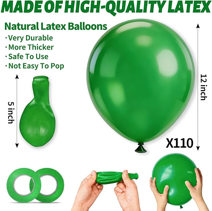 110Pcs Dark Green Balloons Latex Party Balloons 12 inch Round Helium Balloons for Dark Green Themed Christmas Green Balloon (with 2 Ribbons).