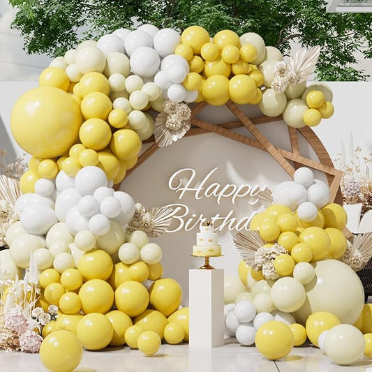 SUWEN 153Pcs Yellow Balloons Arch Kit Garland Different Sizes of 18 10 5 Inch Light Pastel Yellow and White Latex Balloons for Birthday Bridal Shower Party Decorations