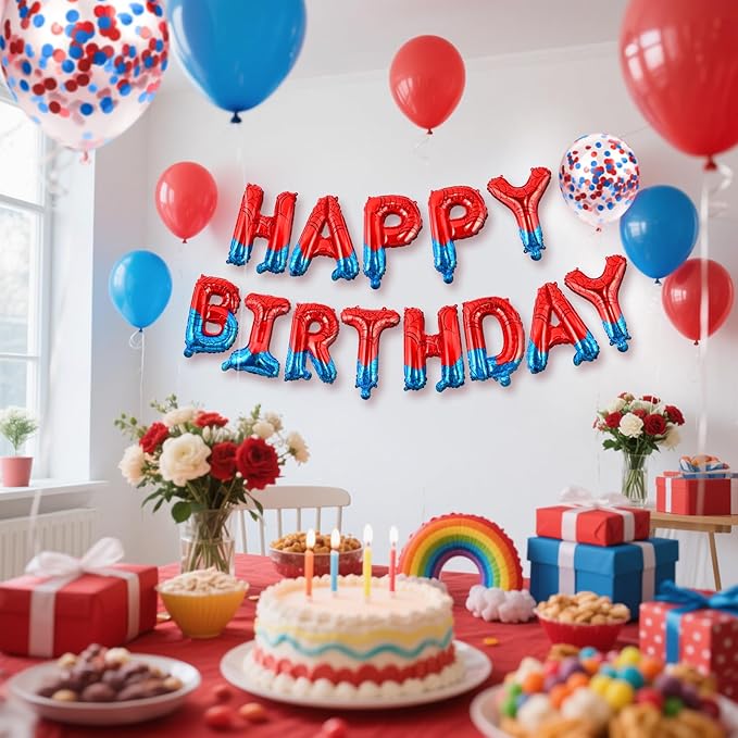 CANREVEL Happy Birthday Banner 13pcs 16 Inch Mylar Foil Letters Sign Balloons Spider Theme Birthday Party Decorations for Kids and Adults