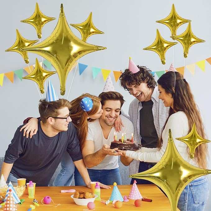 TONIFUL 30Pcs 26In&10In Star Balloons Large Gold Four Pointed Star Shape Foil Balloons Mini Star Mylar Balloons for Birthday Wedding Baby Shower Anniversary Engagement Party Decorations Supplies
