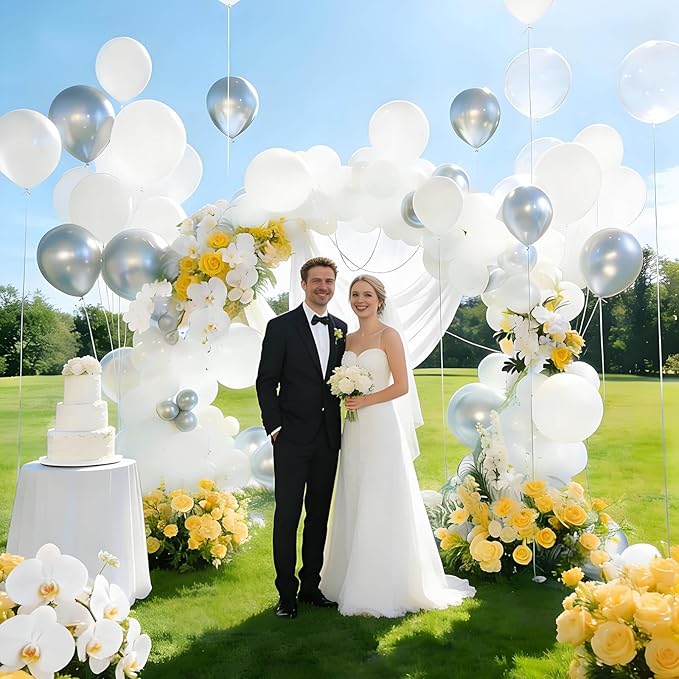 110pcs White Balloons 12 inch, White Latex Balloons Globos Blancos for Wedding Engagement Bridal Shower Birthday Party Decorations. (with 2 Ribbons).