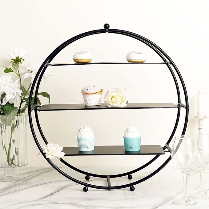Efavormart 21" Matte Black Metal Tiered Cupcake Stand, 3 Tier Dessert Cupcake Holder Display Stand