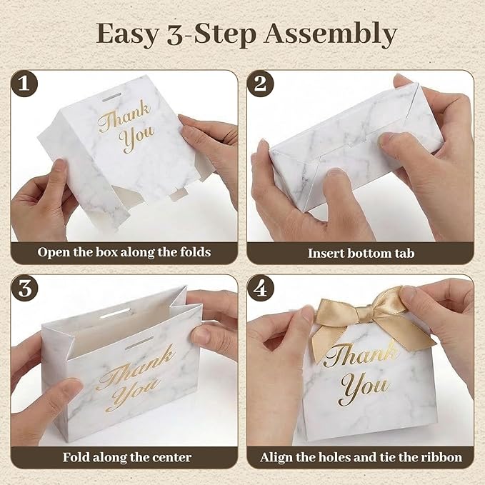 VGOODALL 24PCS Thank You Gift Bags, 4.5x3.9x1.8Inches Mini Party Favor Bags White Treat Boxes with Bow Ribbon for Wedding Bridal Baby Shower Birthday Party