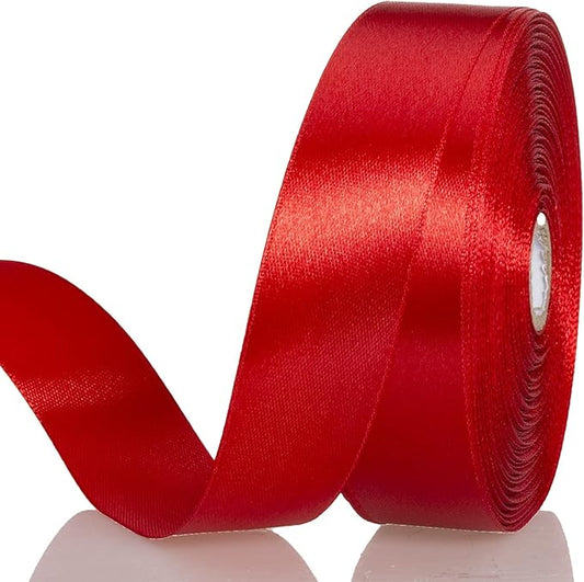 YASEO 1 Inch Red Solid Satin Ribbon, 50 Yards Craft Fabric Ribbon for Gift Wrapping Floral Bouquets Wedding Party Decoration