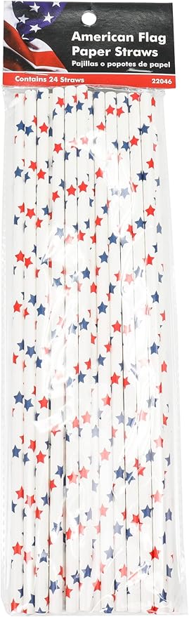 Chef Craft Eco Patriotic Paper Straws, .25 inches in Diameter, 10 inches in Length, Starred