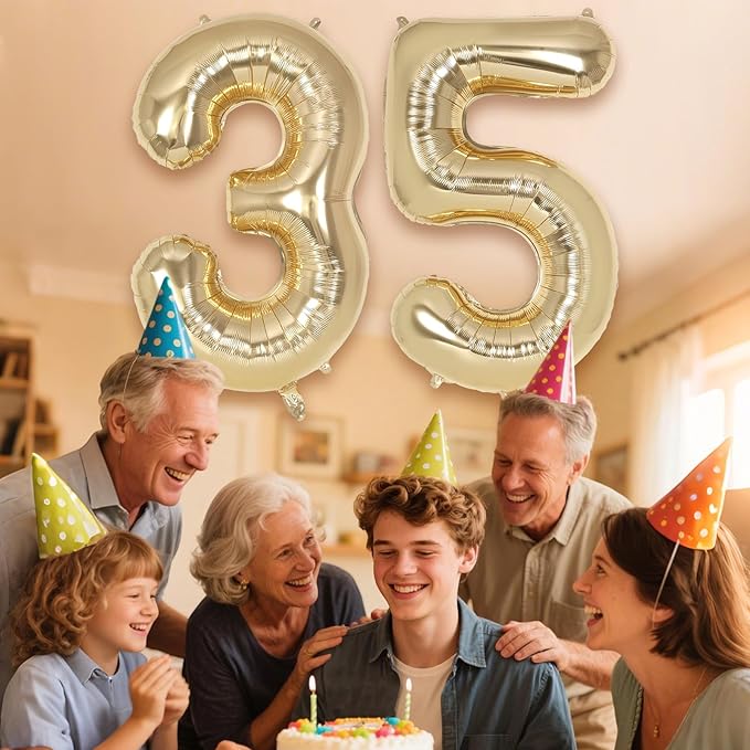 Champagne Large Number 35 Balloon, 40 Inch Light Gold Foil Helium Number Balloons, Giant Mylar Number 35 Balloons for 35 Years Old Birthday Party Anniversary Decorations (Champagne Gold 35)
