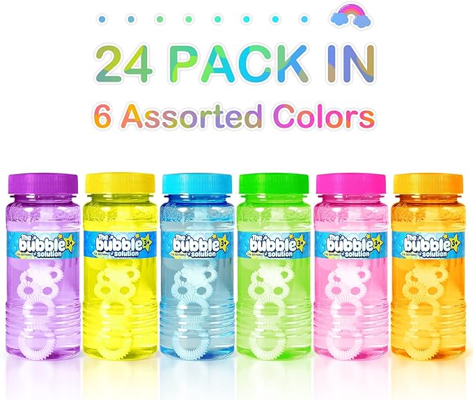 Springflower 24 Pcs Bubble Bottles with Wand,Bubbles Party Favors for Kids,Summer Toys, Blow Bubbles Solution Novelty Toy, Party Favors, Birthday Party Supplies, Outdoor & Indoor Activity,4oz,6 Colors