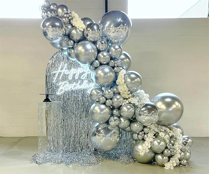 Metallic Silver Balloons, 50 Pcs 12 Inch Silver Chrome Latex Balloons for Balloon Garland or Arch as Wedding, Birthday, Disco Party Balloons Decorations