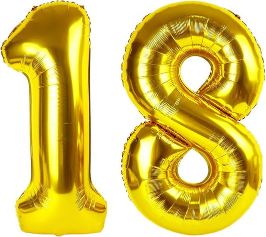40 Inch Gold Number Balloon, 18th Birthday Party Decoration for 1 8 18 81 Men & Women, Big Foil Balloon Number for Wedding Celebration Adult Party Supplies