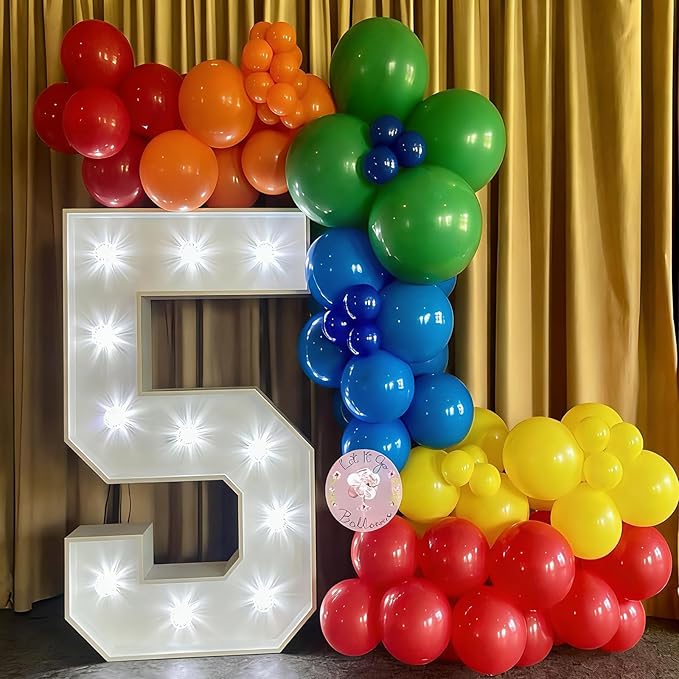 YMSZ Red Blue Green Yellow Balloons, 136pcs Colorful Latex Balloons with Different Size for Birthday, Carnival Circus, Baby Shower Party Decorations