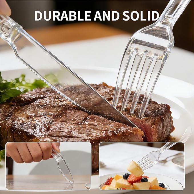 Plastic Silverware-360 Count Plastic Utensils Set, 150 Clear Forks, 60 Knives, 150 Spoons, BPA-Free, Heat Resistant, Disposable Cutlery Heavy Duty for Party Everyday Use