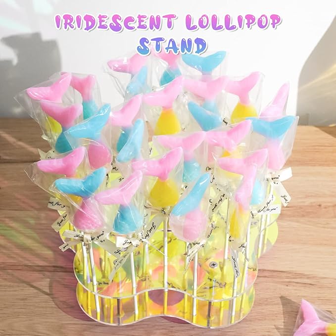 NiHome Acrylic Cake Pop Display Stand, 25 Holes Acrylic Holder Display Stand for Dessert Table Cupcakes Lollipops Candy Weddings Baby Showers Birthday Parties Anniversaries Halloween (Iridescent)