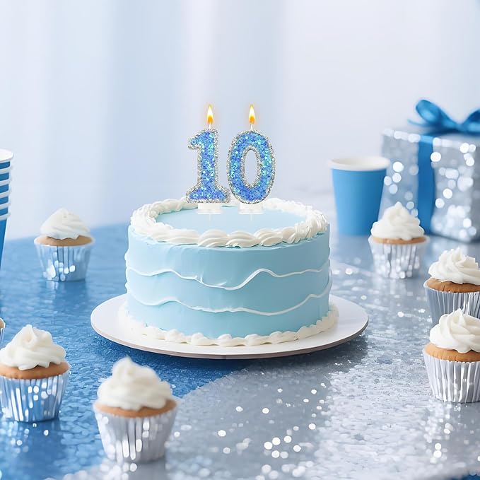Blue Star Number 1 Candle for Cake Decoration, Glitter Star Cake Topper, Shaker Style Number Candle for Anniversary Celebration Party Supplies