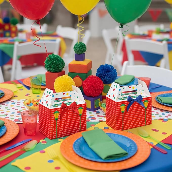 YooNotee 24 Pack Cartoon Themed Happy Birthday Party Gift Boxes Decorations Red Cartoon Candy Boxes with Bow Colorful Goodie Bags for Birthday Party Favors