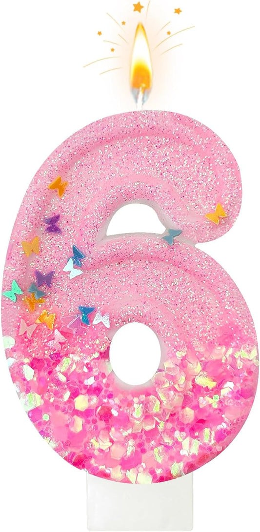 Pink Sequin Birthday Candles, Cake Number Candles, Girls 0th Birthday Decorations, Suitable for Birthday Parties, Anniversary Party Decorations(6)