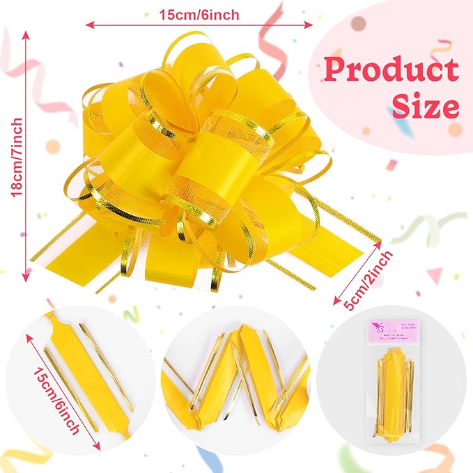 TUXIYA 24PCS 6 Inch Large Pull Bows,12 Colors Bow for Gift Wrapping,Reusable Birthday Ribbon Bow for Wrapping Boxes & Decorative Accents