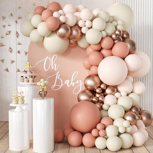 MEBAY Pink and Gold Balloon Garland Arch Kit, 166Pcs Dusty Pastel Pink White Sand Rose Gold Metallic Balloons for Wedding Bridal Shower Women Birthday Party Decoration
