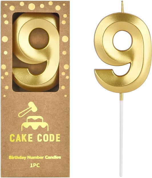 2.76 Inch Diamond Gold 9 Number Birthday Candles, Gold Number Candles, Cake Number Candles, Party Celebration