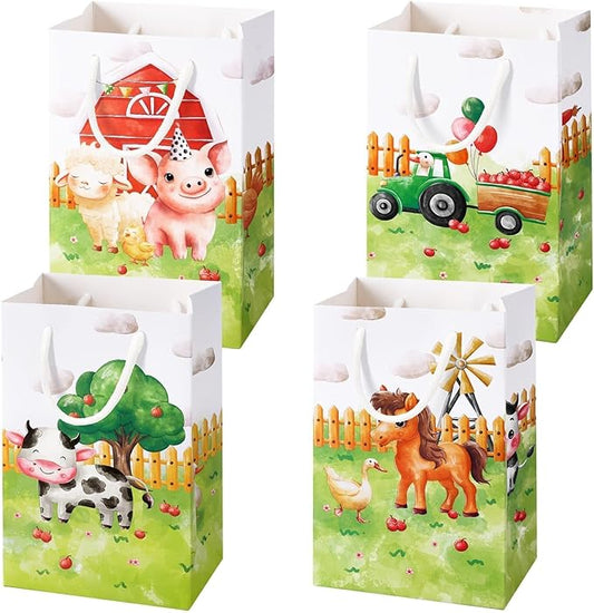 WERNNSAI Farm Animal Party Favor Bags - 16PCS Farm Birthday Party Supplies Gift Bags for Kids Barnyard Goodie Candy Bag with Handle for Barn Theme Baby Shower Birthday Gifts Decoration