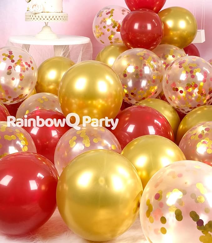 Metallic Shiny Red and Gold Balloons 12 Inch 67PCS Red Gold Confetti Balloons Latex Helium Balloon Set for Graduation Anniversary Wedding Birthday Party Decorations