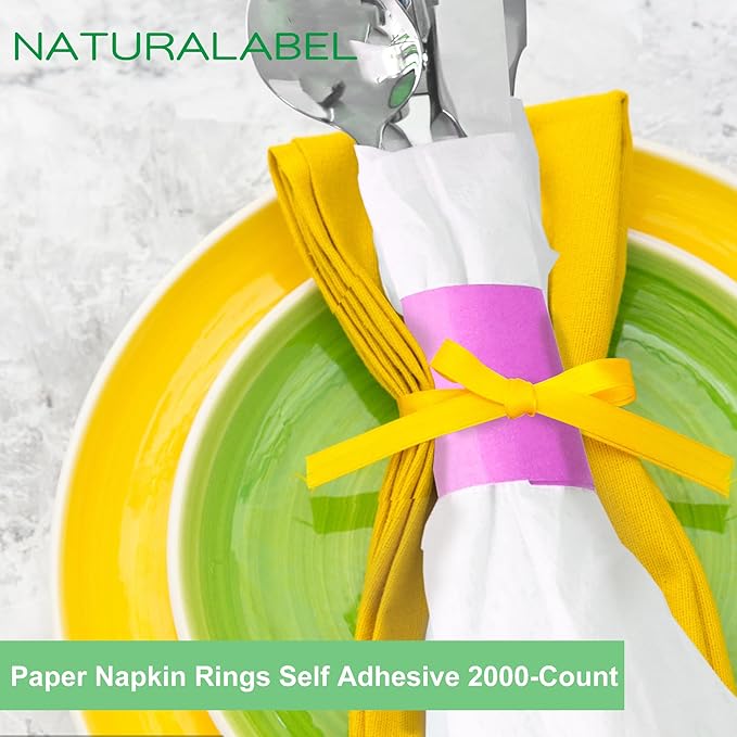 NATURALABEL 2000 PCS Paper Napkin Rings with Box, Self-Adhesive Napkin Bands, for Family Reunion, Birthday Party, Wedding, Celebration (Pink)