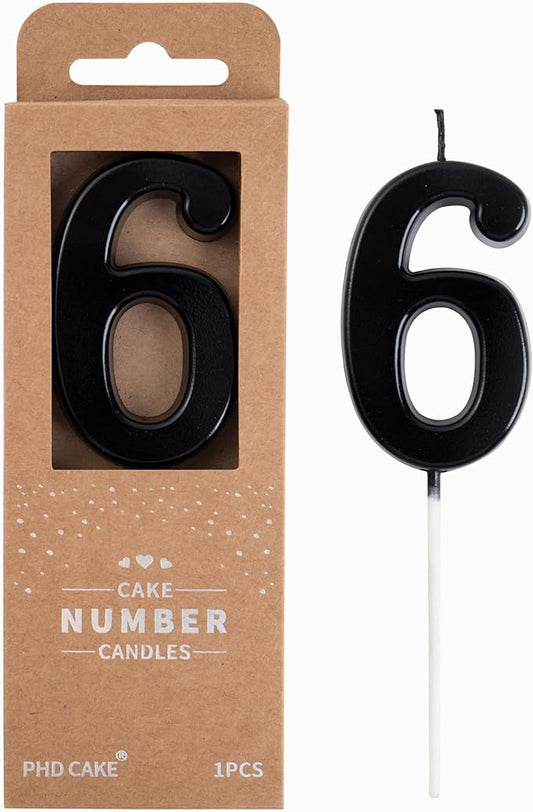 PHD CAKE 2.76 Inch Modern Black 6 Number Birthday Candles, Black Number Candles, Cake Number Candles, Party Celebration
