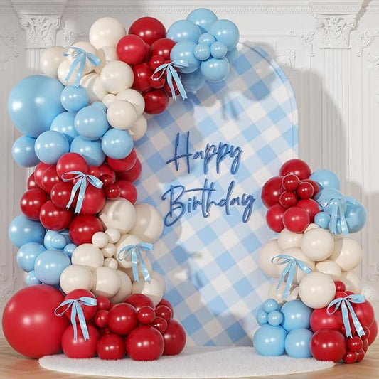 Red and Blue Balloon Arch Kit, Double Stuffed Red White and Blue Balloons with Bows for Cherry Birthday Baby Shower Bridal Shower Valentines Day Party Decorations