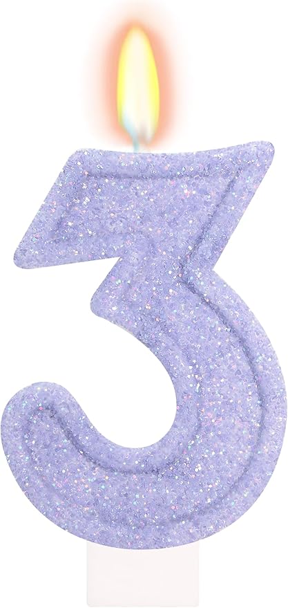 Purple Birthday Candles for Girls - Number 3 Candle Cake Topper for Purple Fairy Birthday Party Decorations