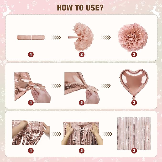 Boho Dusty Pink Birthday Decorations for Women, Happy Birthday Party Decorations, Happy Birthday Banner, Retro Pink Nude Ivory White Sand Balloons, Paper Pompoms, Heart Garland, Party Decor for Girls
