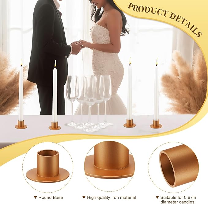 48 Pcs Taper Candle Holders Bulk for Wedding Pillar Candles Metal Taper Candlesticks Holders Centerpieces Short Candle Stick Dinner Decor for Party Anniversary Dinning Table Gift (48, Red Gold)