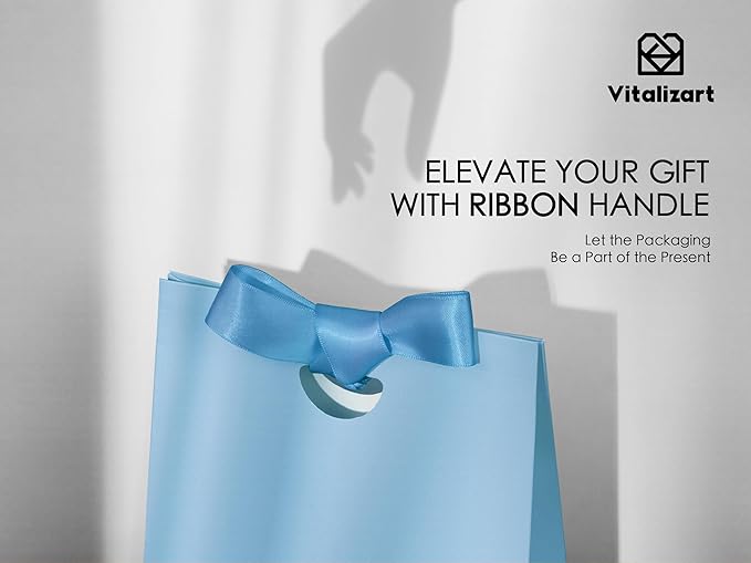 Vitalizart Paper Gift Bags With Ribbon Handles Set of 10 Blue Bulk Reusable For Gift Wrap Girls Kids Birthday Bridal Shower Party Favors Goodie Bags Candy Toys Christmas 7.87"x3.54"x7.09" Small Size
