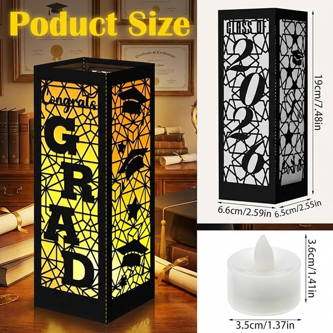 Rossesay 6 Pcs Graduation Table Centerpieces Boxes Class of 2026 Graduation Lanterns for Centerpieces with LED Candles Congrats Grad School College Photo Props for Party Table Decoration (Black)
